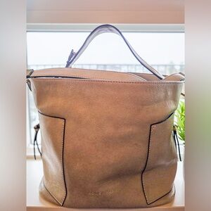 Louenhide Taupe Vegan leather shoulder bag - Minimalist Cross tote bag.